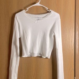 Brandy Melville White Crop Top with Bow on Neckline